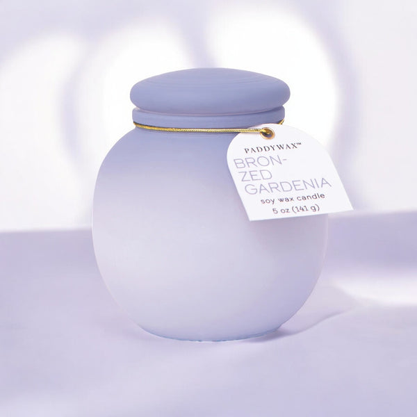 Paddy Wax: Orb Candle (5oz) - Purple & Lavender Ombre Glass Vessel with Lid - Bronzed Gardenia & Tonka