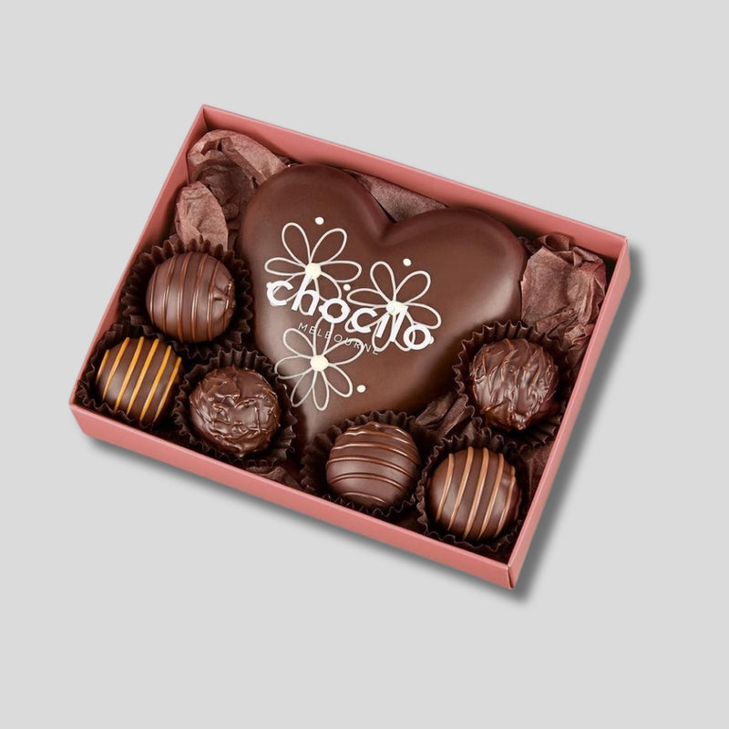 Chocilo: "Flower Design" Milk Heart with 6 Assorted Truffles Gift Box (110g)