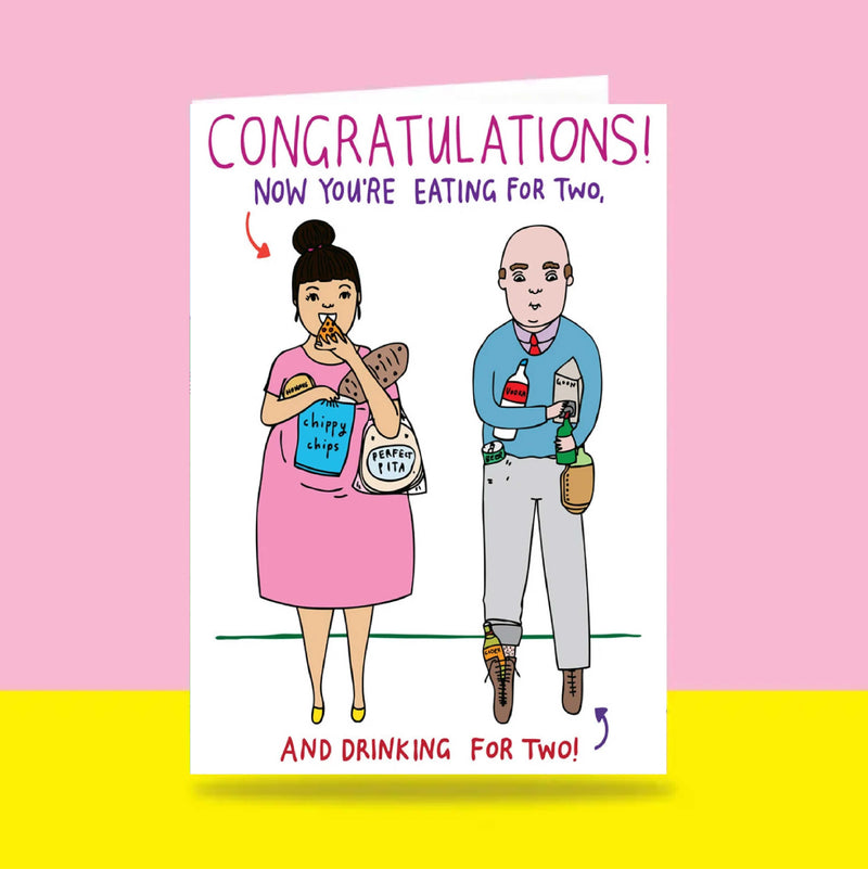 Able & Game: Greeting Card - Congratulations Now You're Eating For Two and Drinking For Two