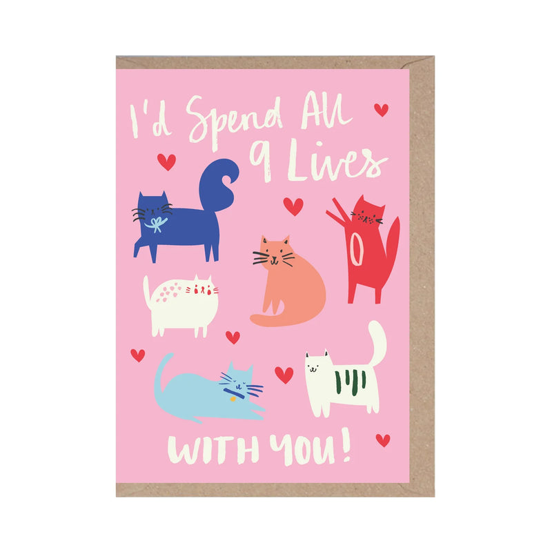 Rumble Cards: I Would Spend All 9 Lives with You, Valentines Day Card,Cats