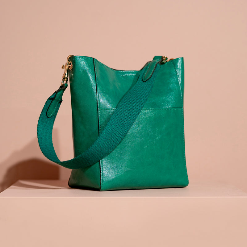 Coo Coo: Large Happy Strap Bucket Bag (Vegan Leather) - Green