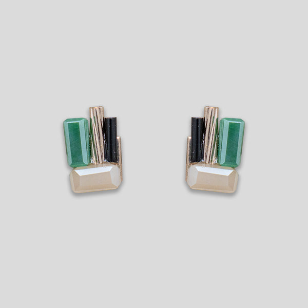 Coo Coo: Bar Cluster Beaded Studs - Black/White/Green