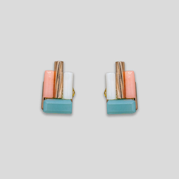 Coo Coo: Coo Coo: Bar Cluster Beaded Studs - Pink/Mint