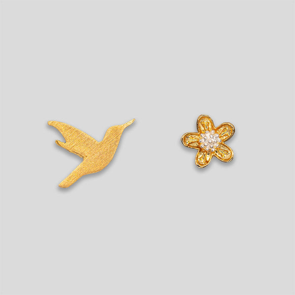 Coo Coo: Bird & Flower Studs - Gold