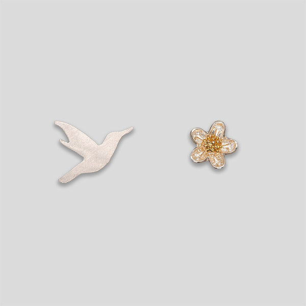 Coo Coo: Bird & Flower Studs - Silver