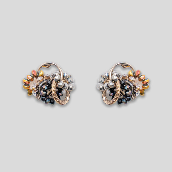 Coo Coo: Cluster Rings Beaded Studs - Black/White/Bronze