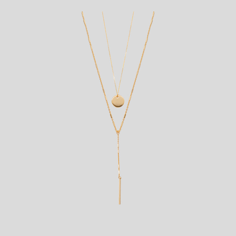 Coo Coo: Coo Coo: Coin & Bar Drop Double Necklace - Gold