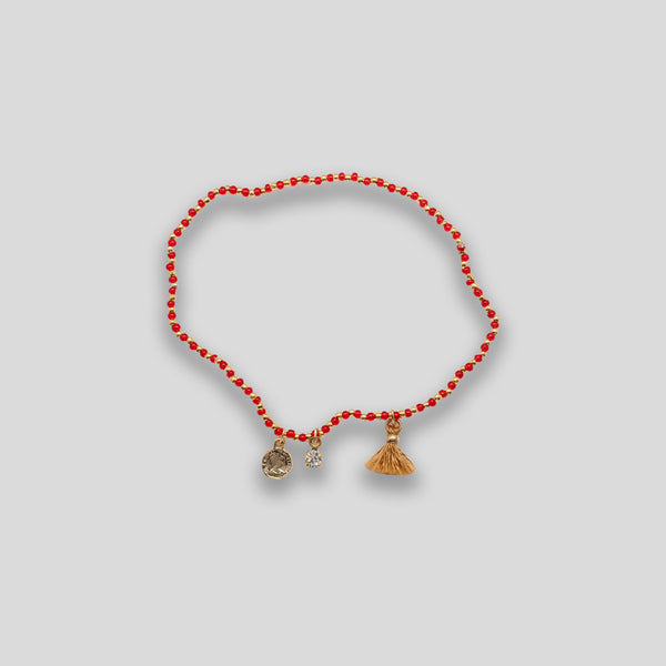 Coo Coo: Coo Coo: Coin & Tassel Beaded Bracelet - Red