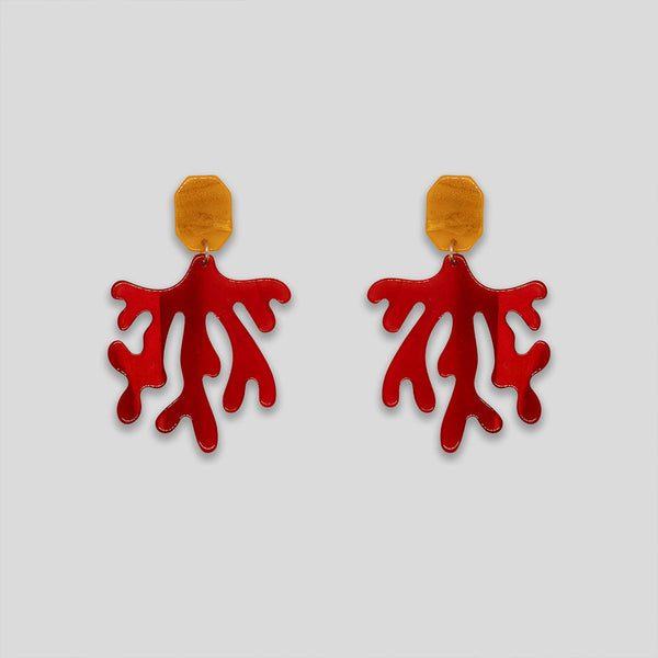 Coo Coo: Coo Coo: Coral Drop Resin Earrings - Red