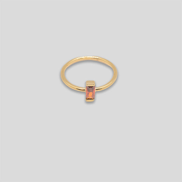 Coo Coo: Coo Coo: Cross Bar Diamante Ring - Gold/Amber