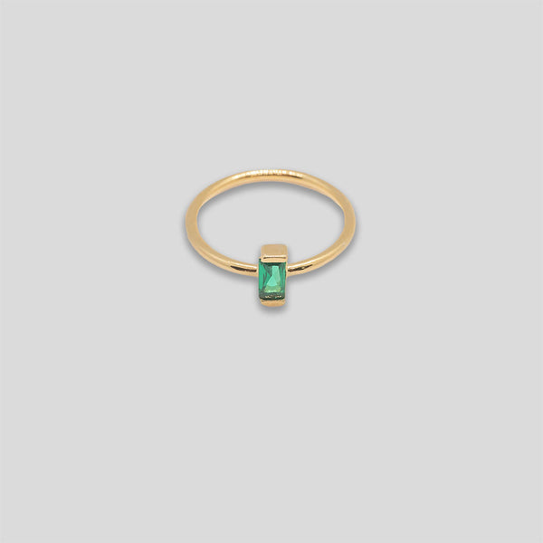 Coo Coo: Coo Coo: Cross Bar Diamante Ring - Gold/Emerald