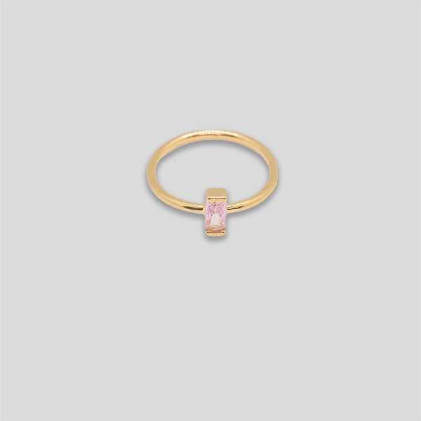 Coo Coo: Coo Coo: Cross Bar Diamante Ring - Gold/Pink