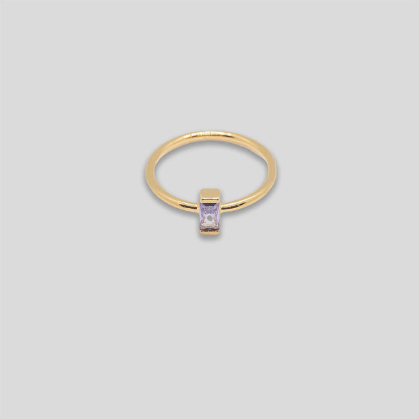 Coo Coo: Coo Coo: Cross Bar Diamante Ring - Gold Purple