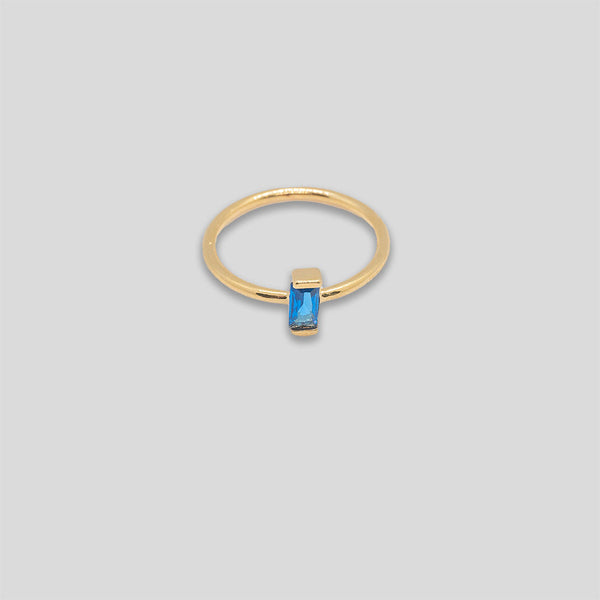 Coo Coo: Coo Coo: Cross Bar Diamante Ring - Gold/Royal Blue