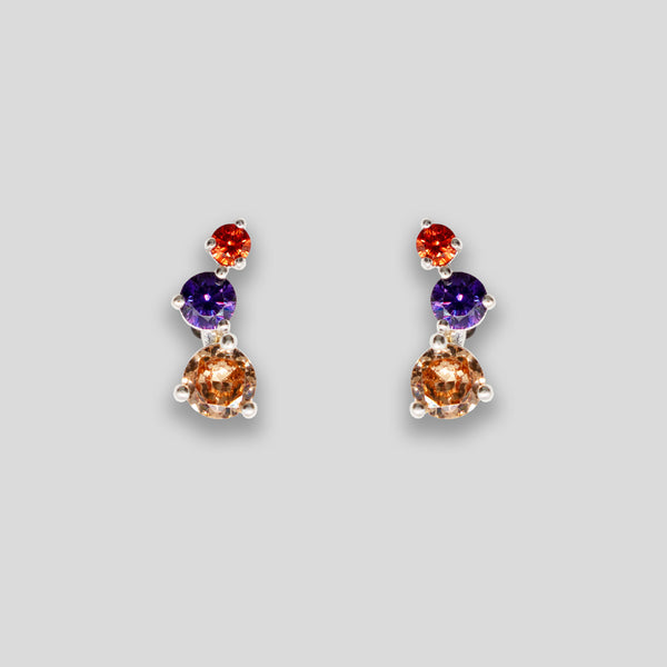 Coo Coo: Coo Coo: Diamante Balls Studs - Orange/Purple/Amber