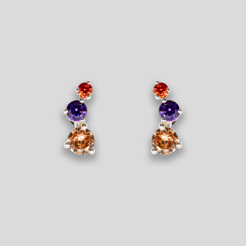 Coo Coo: Coo Coo: Diamante Balls Studs - Orange/Purple/Amber