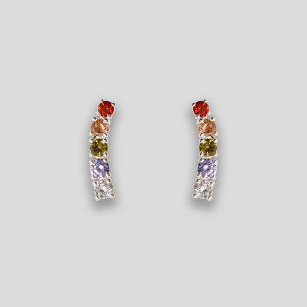 Coo Coo: Coo Coo: Diamante Circle Line Studs - Rainbow/Gold