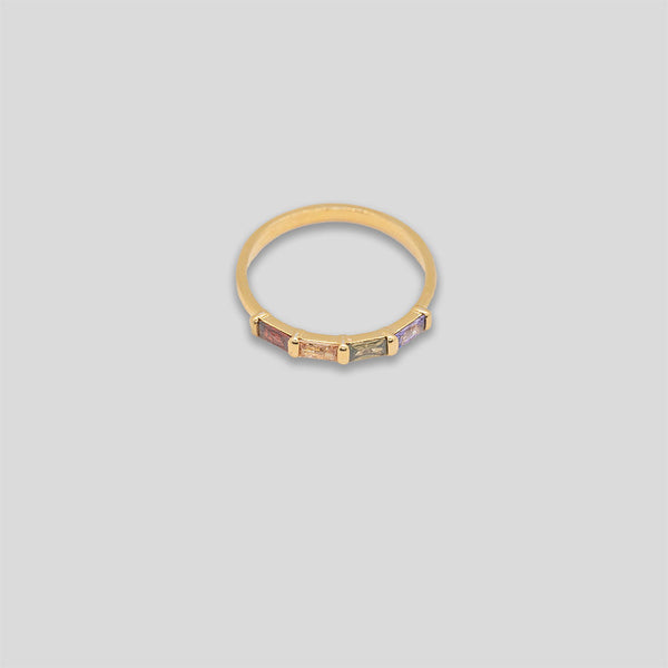 Coo Coo: Coo Coo: Diamante Line Ring - Gold/Purple/Amber/Olive