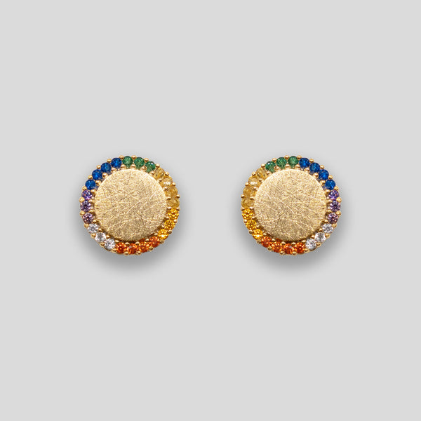 Coo Coo: Coo Coo: Diamante Rainbow Large Circle Studs - Rainbow/Gold