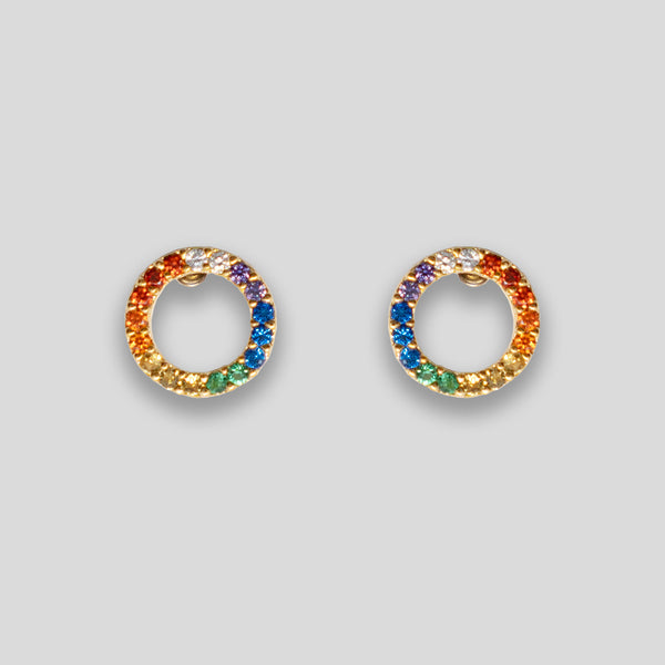 Coo Coo: Coo Coo: Diamante Rainbow Ring Studs - Rainbow/Gold