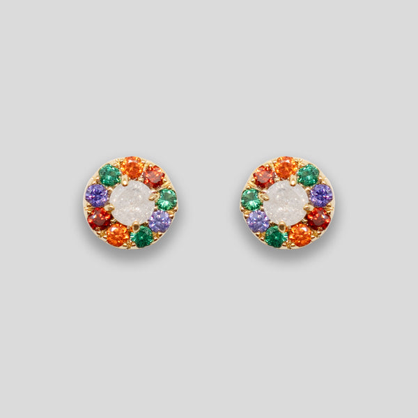 Coo Coo: Coo Coo: Diamante Rainbow Small Circle Studs - Rainbow/Gold