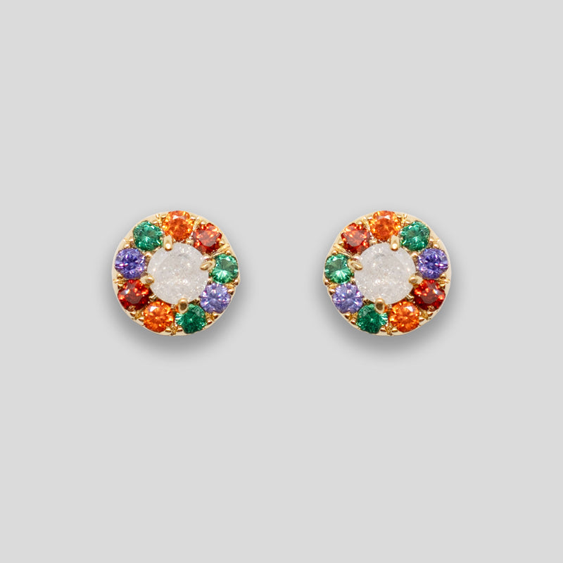 Coo Coo: Coo Coo: Diamante Rainbow Small Circle Studs - Rainbow/Gold