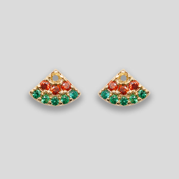 Coo Coo: Coo Coo: Diamante Watermelon Studs - Red/Gold