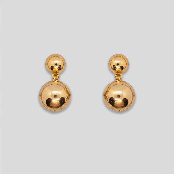 Coo Coo: Coo Coo: Double Ball Drop Earrings - Gold