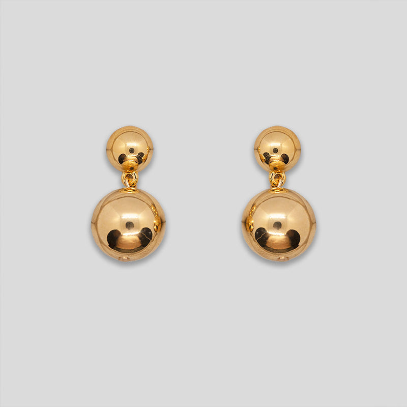 Coo Coo: Coo Coo: Double Ball Drop Earrings - Gold