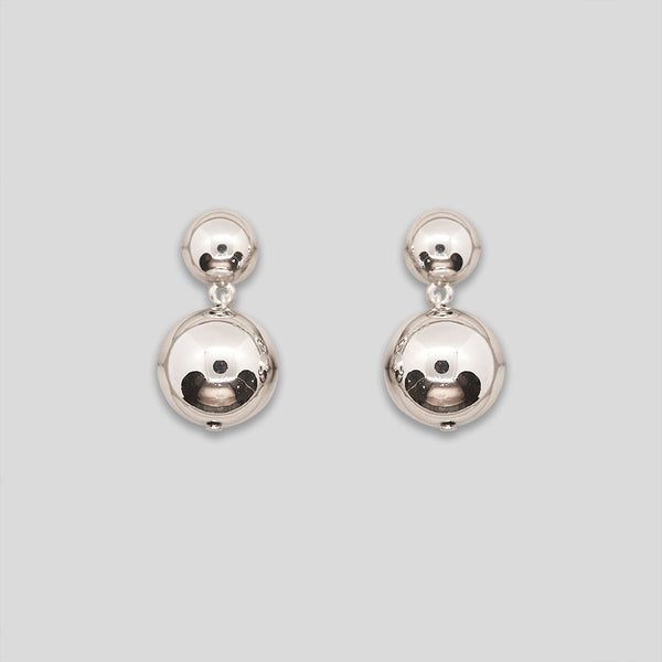 Coo Coo: Double Ball Drop Earrings - Silver