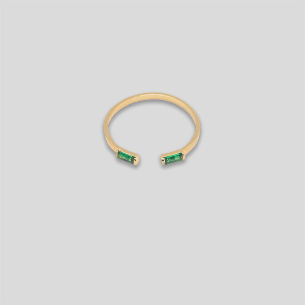 Coo Coo: Coo Coo: Double Diamante Open Ring - Gold/Emerald