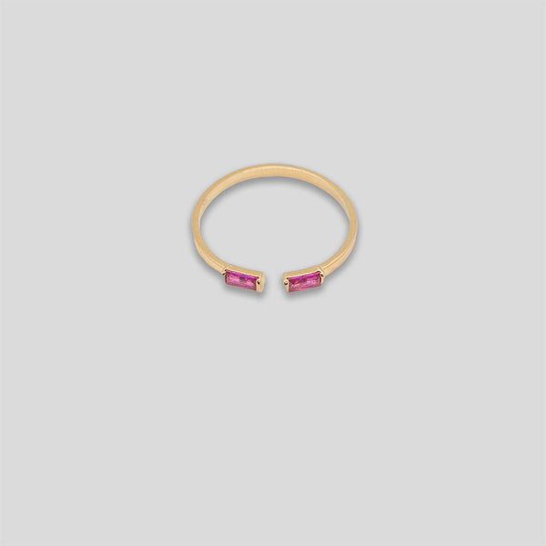 Coo Coo: Coo Coo: Double Diamante Open Ring - Gold/Hot Pink