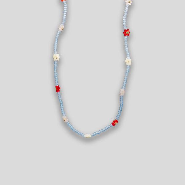 Coo Coo: Coo Coo: Flower Chain Beaded Necklace - Blue