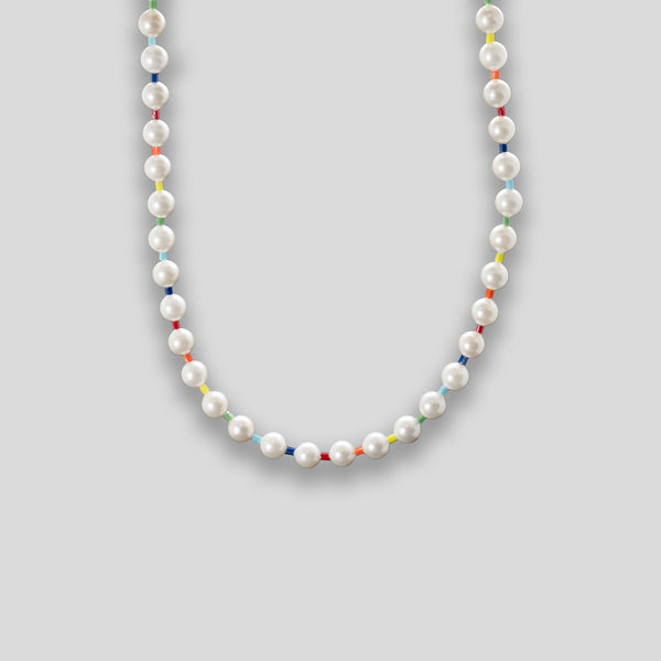 Coo Coo: Freshwater Pearl & Bead Necklace - Pearl/Rainbow