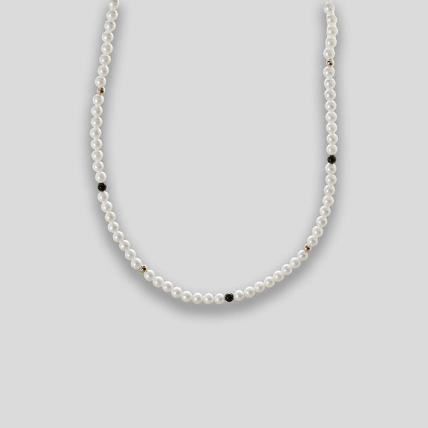 Coo Coo: Coo Coo: Freshwater Pearl & Point Necklace - Pearl/Black/Gold