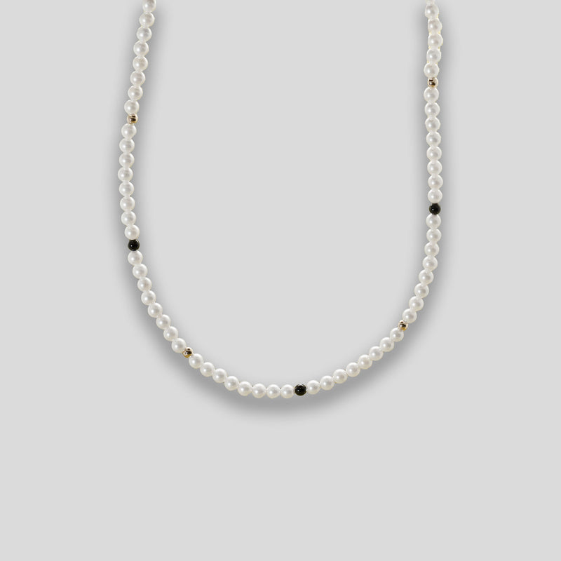 Coo Coo: Coo Coo: Freshwater Pearl & Point Necklace - Pearl/Black/Gold