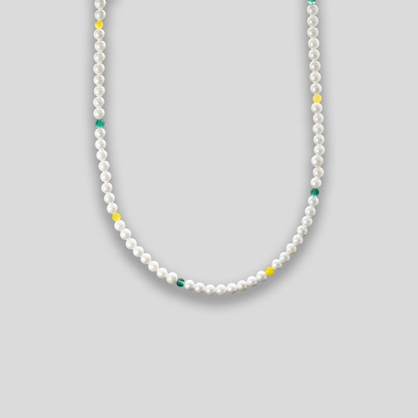 Coo Coo: Freshwater Pearl & Point Necklace - Pearl/Green/Yellow