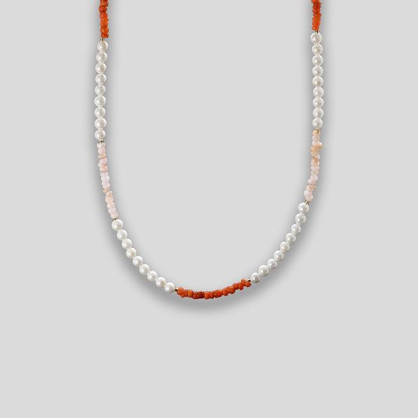 Coo Coo: Freshwater Pearl & Stone Necklace - Pearl/Coral/Pink