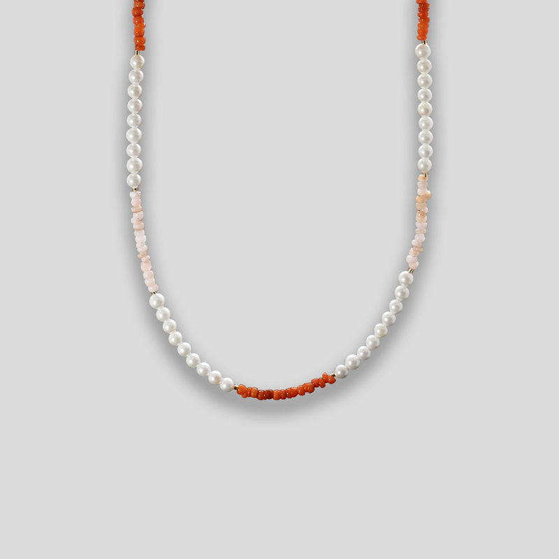 Coo Coo: Coo Coo: Freshwater Pearl & Stone Necklace - Pearl/Coral/Pink