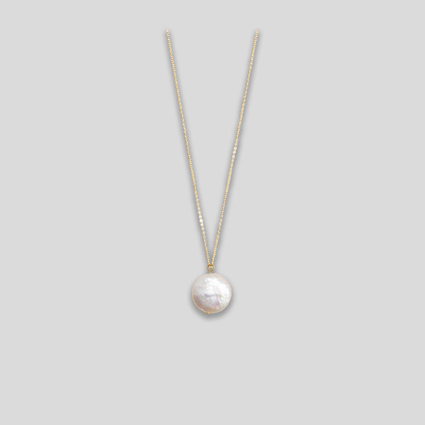 Coo Coo: Freshwater Pearl Necklace - Flat Drop - Gold/Pearl