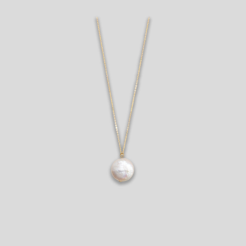 Coo Coo: Coo Coo: Freshwater Pearl Necklace - Flat Drop - Gold/Pearl