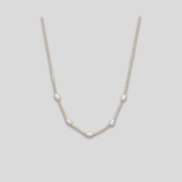 Coo Coo: Coo Coo: Freshwater Pearl Necklace - Oval & Chain - Gold/Pearl