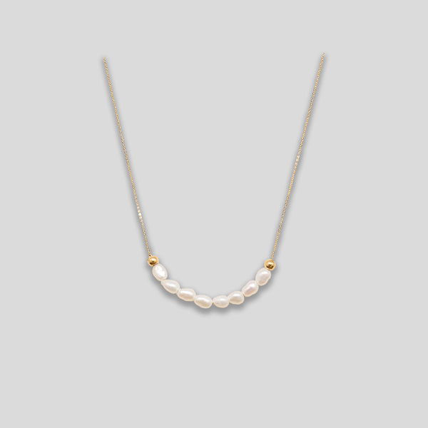 Coo Coo: Coo Coo: Freshwater Pearl Necklace - Strand & Chain - Gold/Pearl