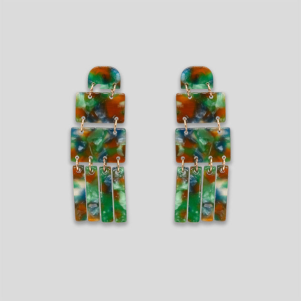 Coo Coo: Coo Coo: Geometric Seascape Resin Earrings - Emerald