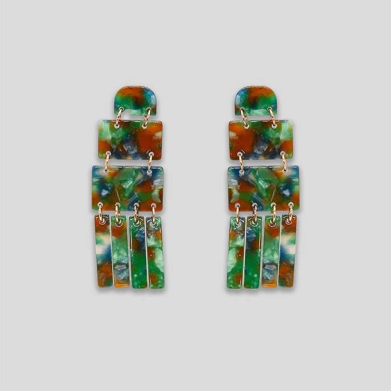 Coo Coo: Coo Coo: Geometric Seascape Resin Earrings - Emerald