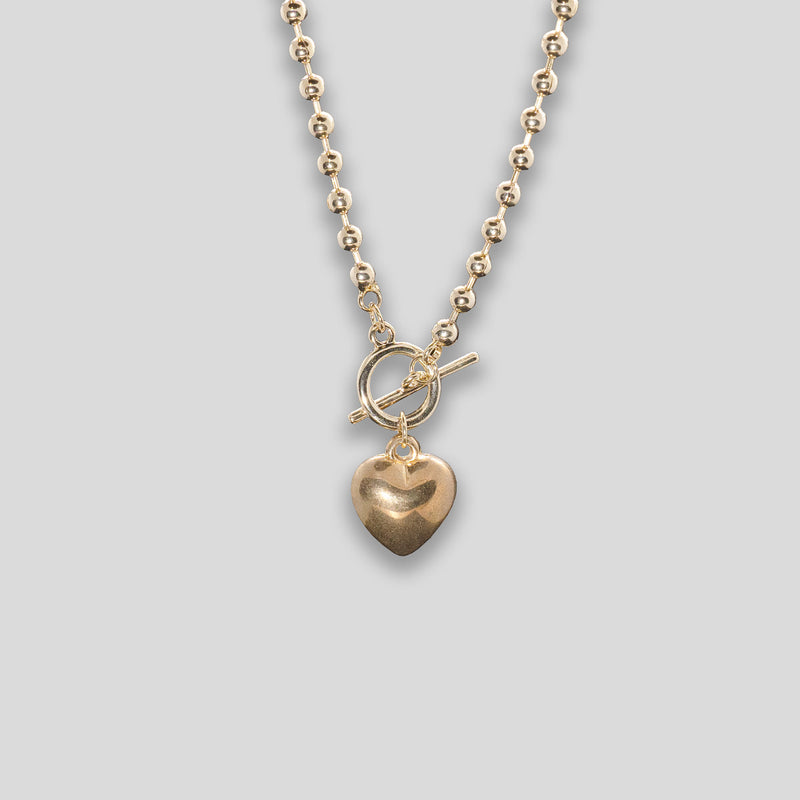 Coo Coo: Coo Coo: Heart & Ball Chain Necklace - Gold