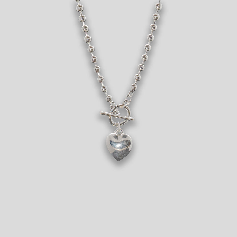 Coo Coo: Coo Coo: Heart & Ball Chain Necklace - Silver