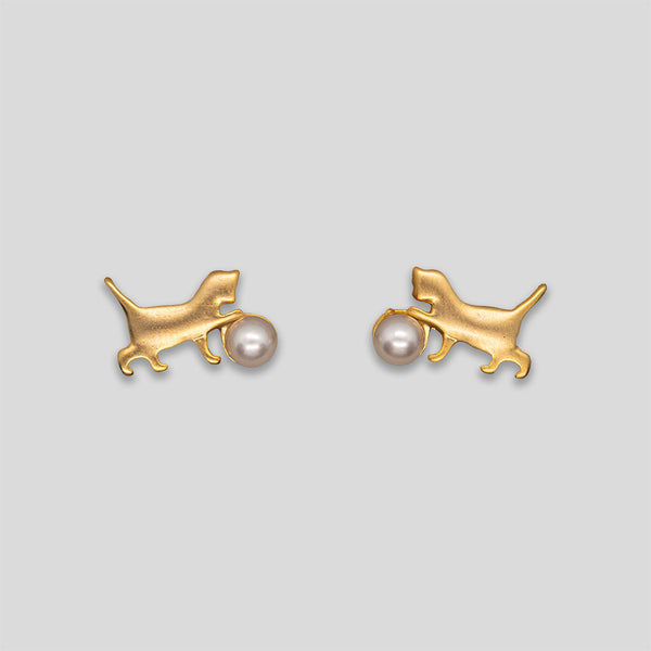 Coo Coo: Coo Coo: Kitten Pearl Studs - Gold