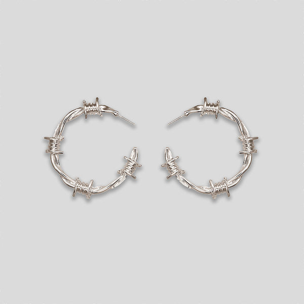 Coo Coo: Coo Coo: Large Barbed Wire Hoops - Silver