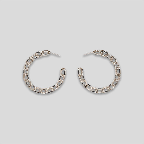 Coo Coo: Coo Coo: Large Chain Hoops - Silver